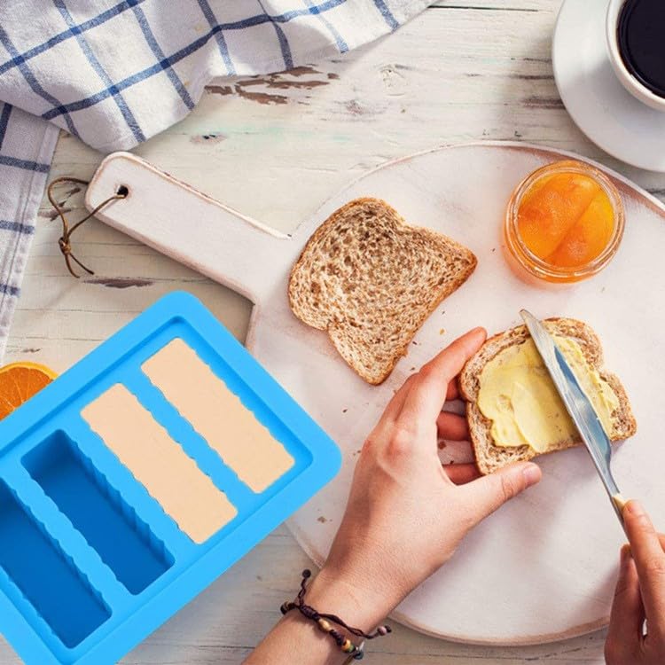 2PCS Butter Silicone Mold with Lid, Non-Stick Butter Mold Tray with Measurements, Butter stick molds with butter paddles for Making Butter for Chocolate Making and Homemade Cakes Baking (Blue&Purple)