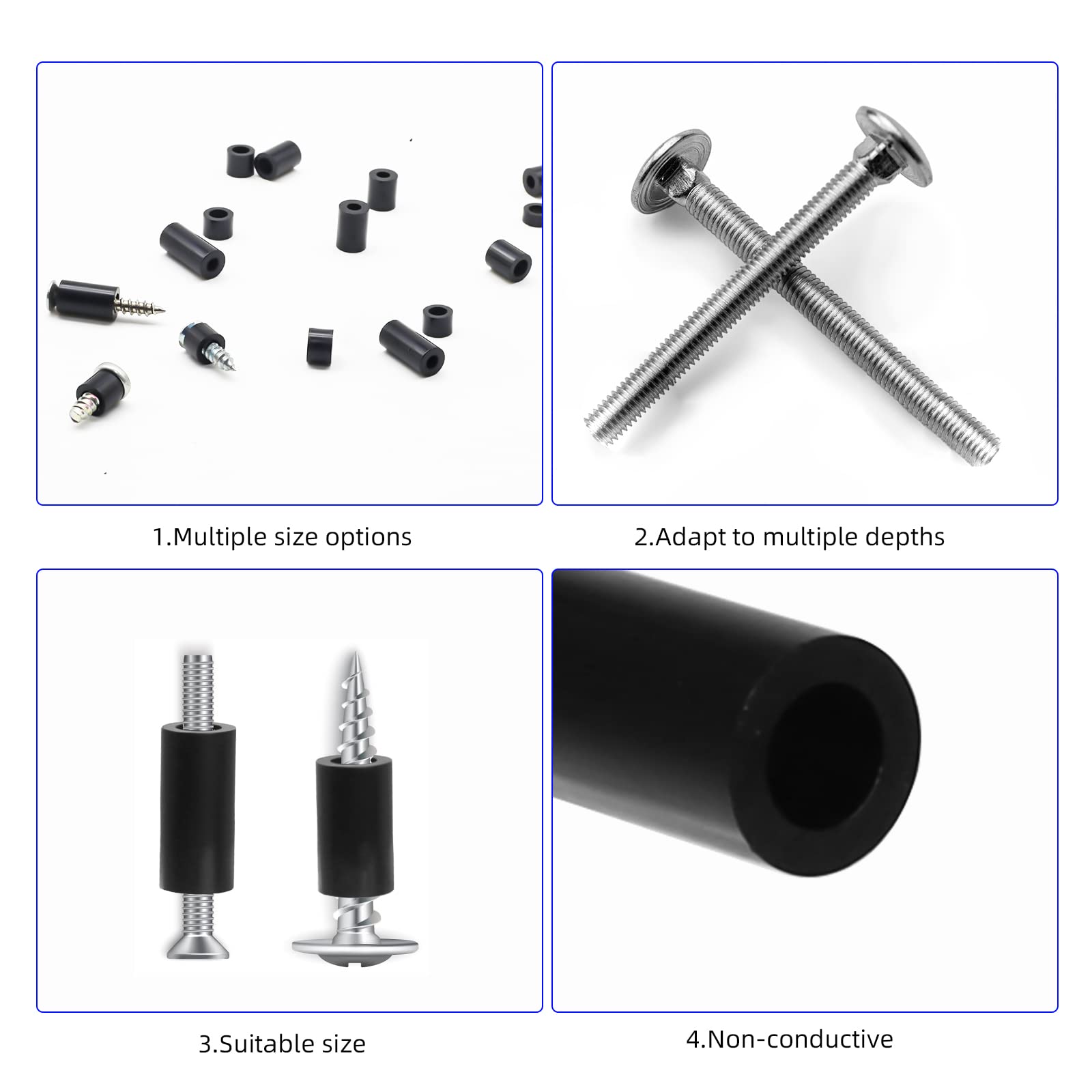 1000 Pcs Electrical Outlet Screws Spacers, Nylon Round Spacer for M3 M4 Screws, Black Spacers Without Threaded, Spacers Assortment Kit for Electrical Screws Switch and Receptacle (Black)