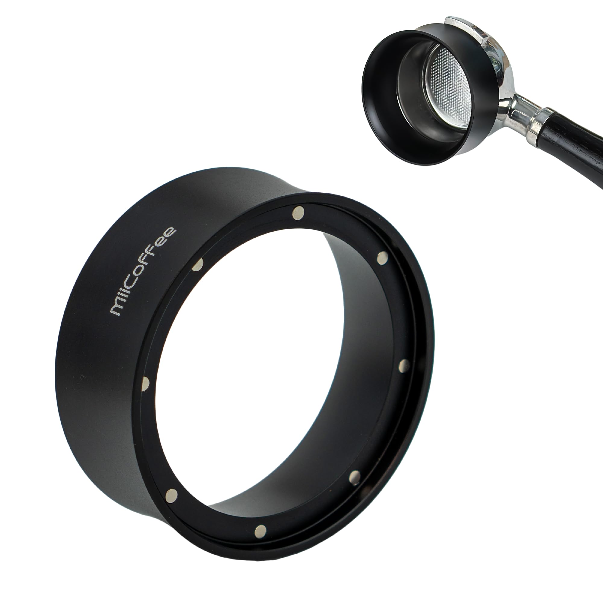 MiiCoffee 58mm Magnetic Aluminum Dosing Funnel - Espresso Coffee Dosing Ring - with 9 Magnetized Steel Compatible with 58mm Portafilter (Tall)