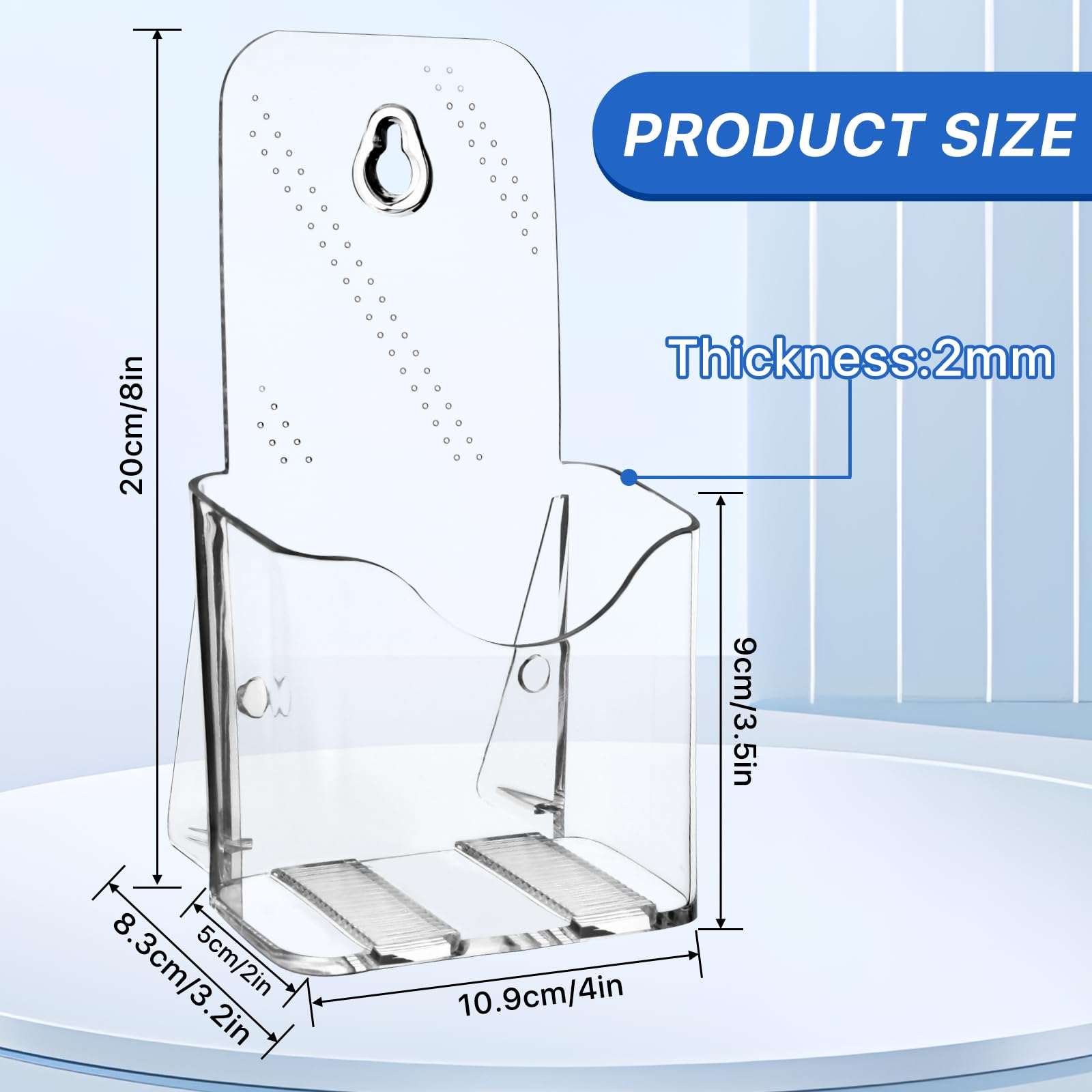 Worldity 10 Pcs Acrylic Brochure Holder, 4 x 8 Inch Pamphlet Holder Stand, Clear Literature Holder Wall Mount, Flyer Display Stand for Menu, Booklet, Brochure Tabletop Display for Office