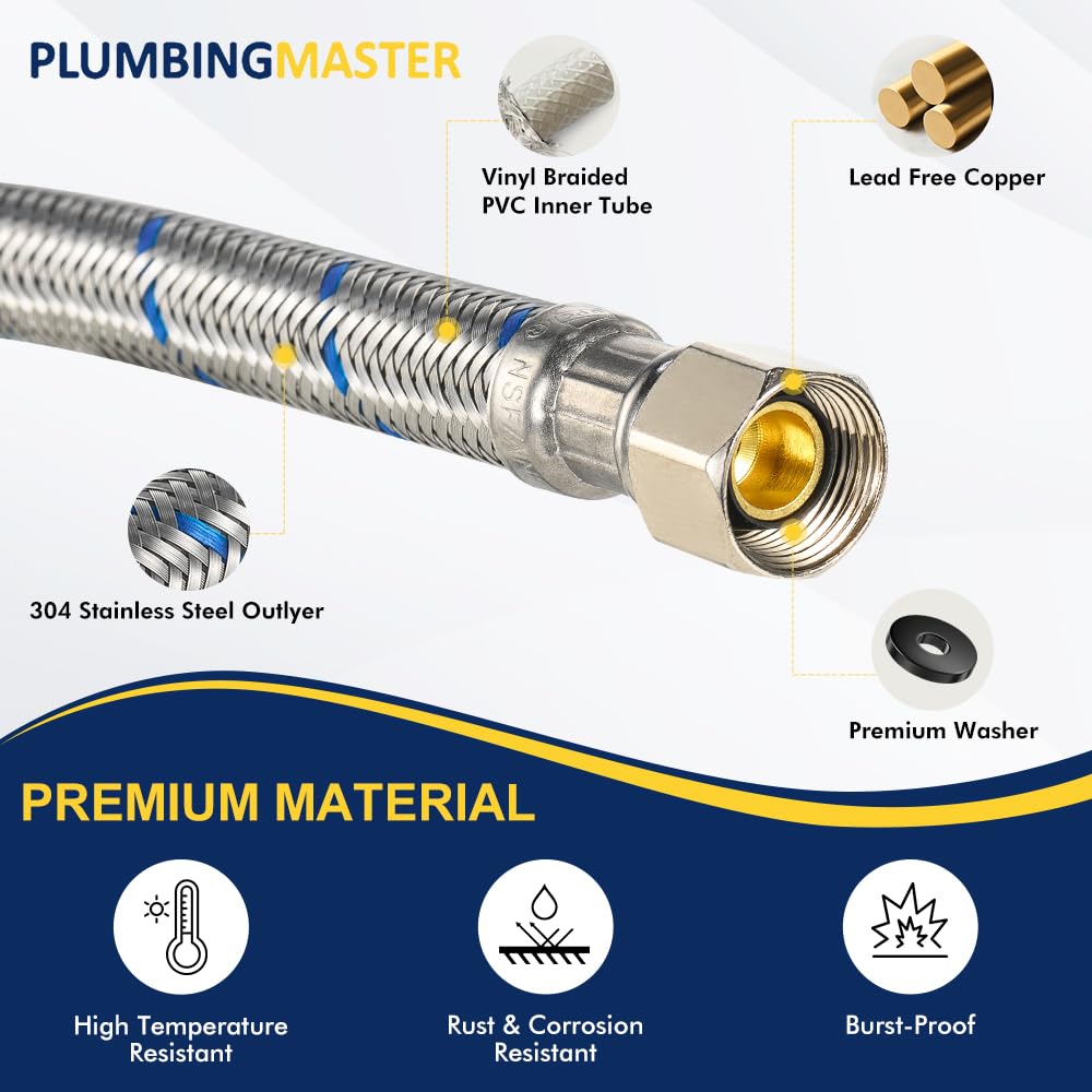 2-Pack 12-Inch Faucet Supply Extension, 3/8 OD Comp (Male) x 3/8 Comp (Female)