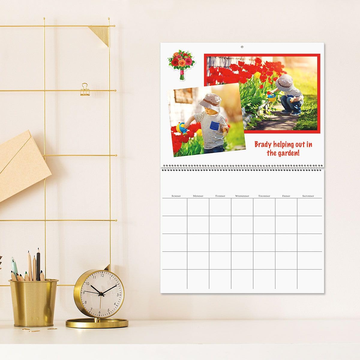 Blank Scrapbook Wall Calendar, Undated, 12-Inch x 9-Inch Size Closed, 18-Inch Size Open, Large Bookstore-Quality, DIY Spiral-Bound Hanging Monthly Calendar for Kitchen & Office, by Current