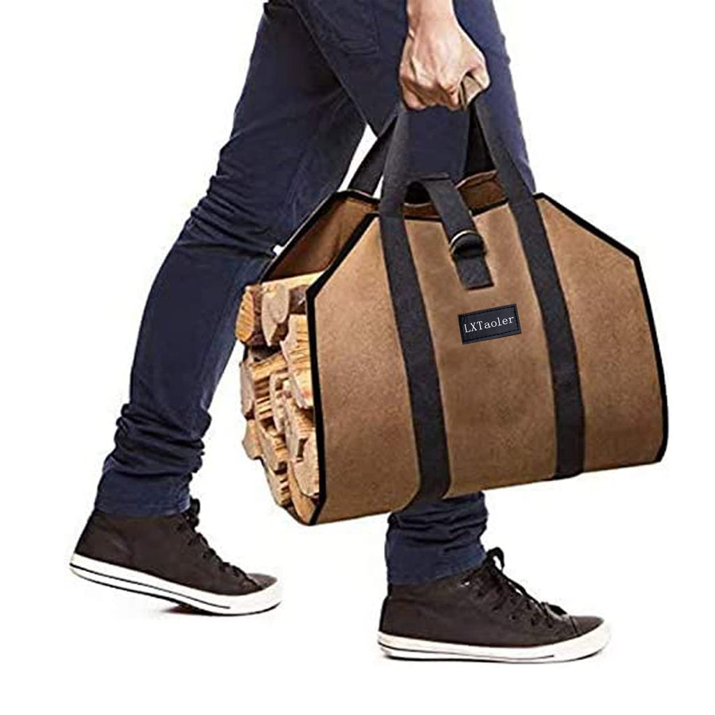 LXTaoler Firewood Log Carrier Bag, Durable Waxed Canvas Firewood Storage Totes with Handle for Fireplace or Camping- 39 x18 Inch