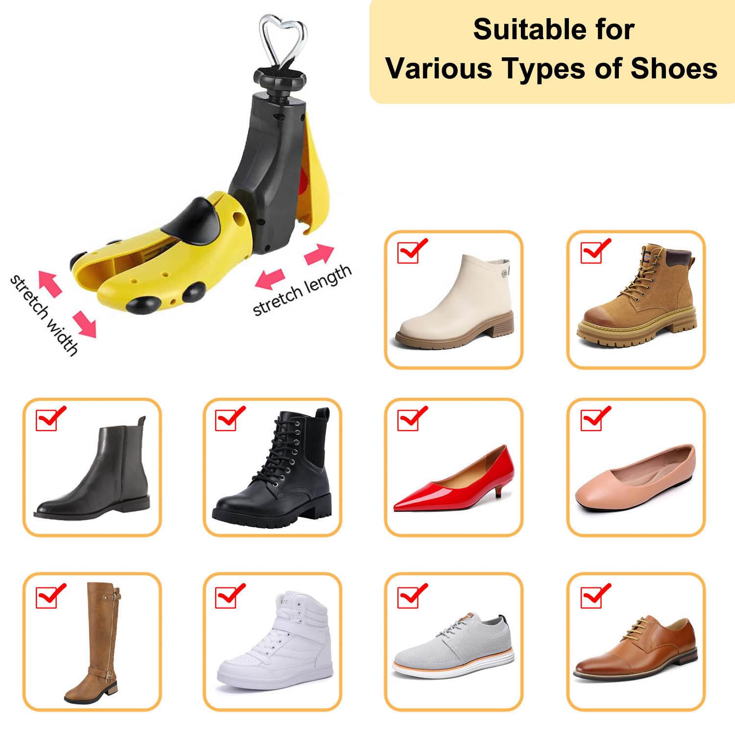 Tigcent Shoe Stretcher Men Women, Boot Stretcher Women Men Shoe Tree Adjustable Shoe Stretcher Wide Feet, Pack of 1 (Pack of 1, Women Size 10-13.5,Men's 9-13)