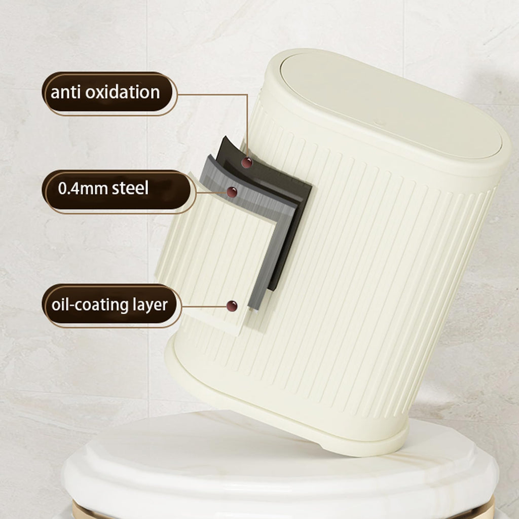 6 Liter Trash Can with Lid, Small Bathroom Trash Can Wastebasket, Slim Garbage Can with Inner Bucket, Press Top Lid Garbage Container Bin for Kitchen, Home, Office, Bedroom, Living Room (Cream Color)