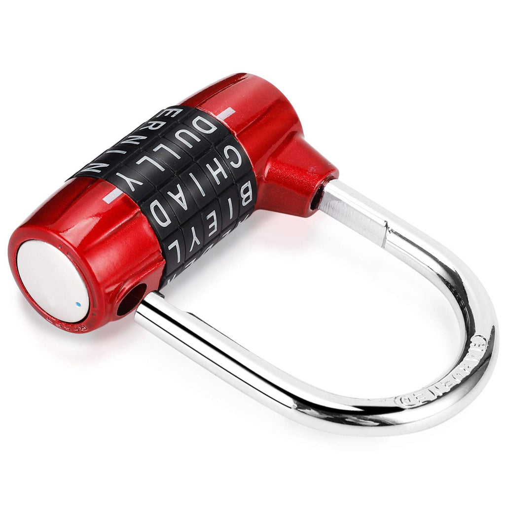 Gym Locker Lock, 5 Letter Combination Lock Password Sturdy Security Padlock (Red)