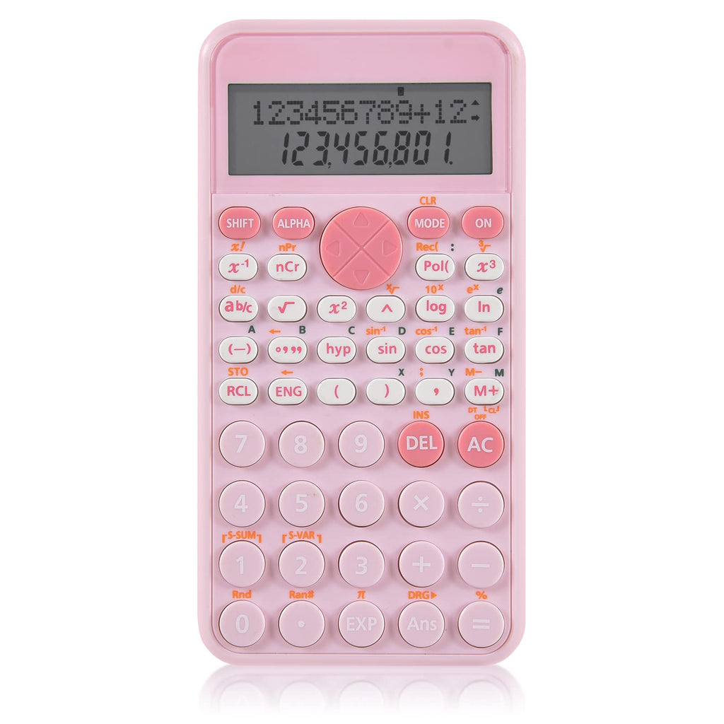 EooCoo 2-Line Standard Scientific Calculator, Portable and Cute School Office Supplies, Suitable for Primary School to College Student Use - Pink