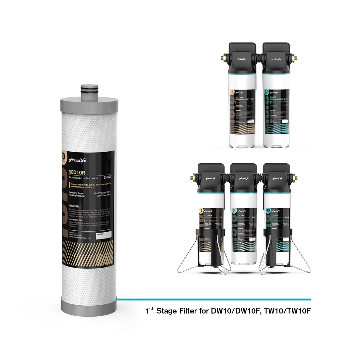 Frizzlife SED10R (1st Stage) Replacement Filter Cartridge for DW10, TW10, DW10F, TW10F Under Sink Water Filters