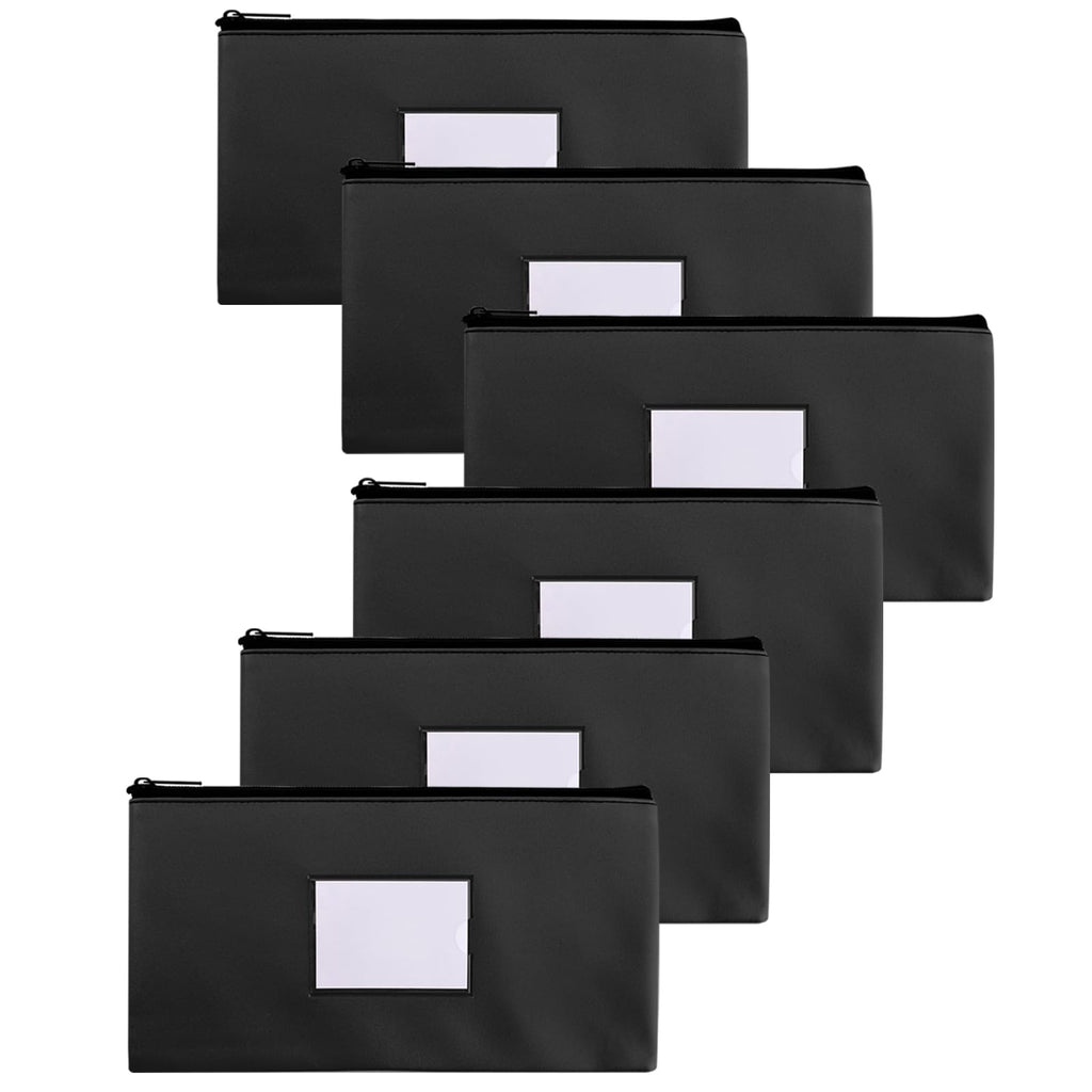 NICKANG Black Money Bags with Zipper for Cash | 11.25" x 6.25" | 6 Pack | Bank Deposit Bags with Zipper, Money Pouches for Cash, Cash Register Bags. (6 Black)