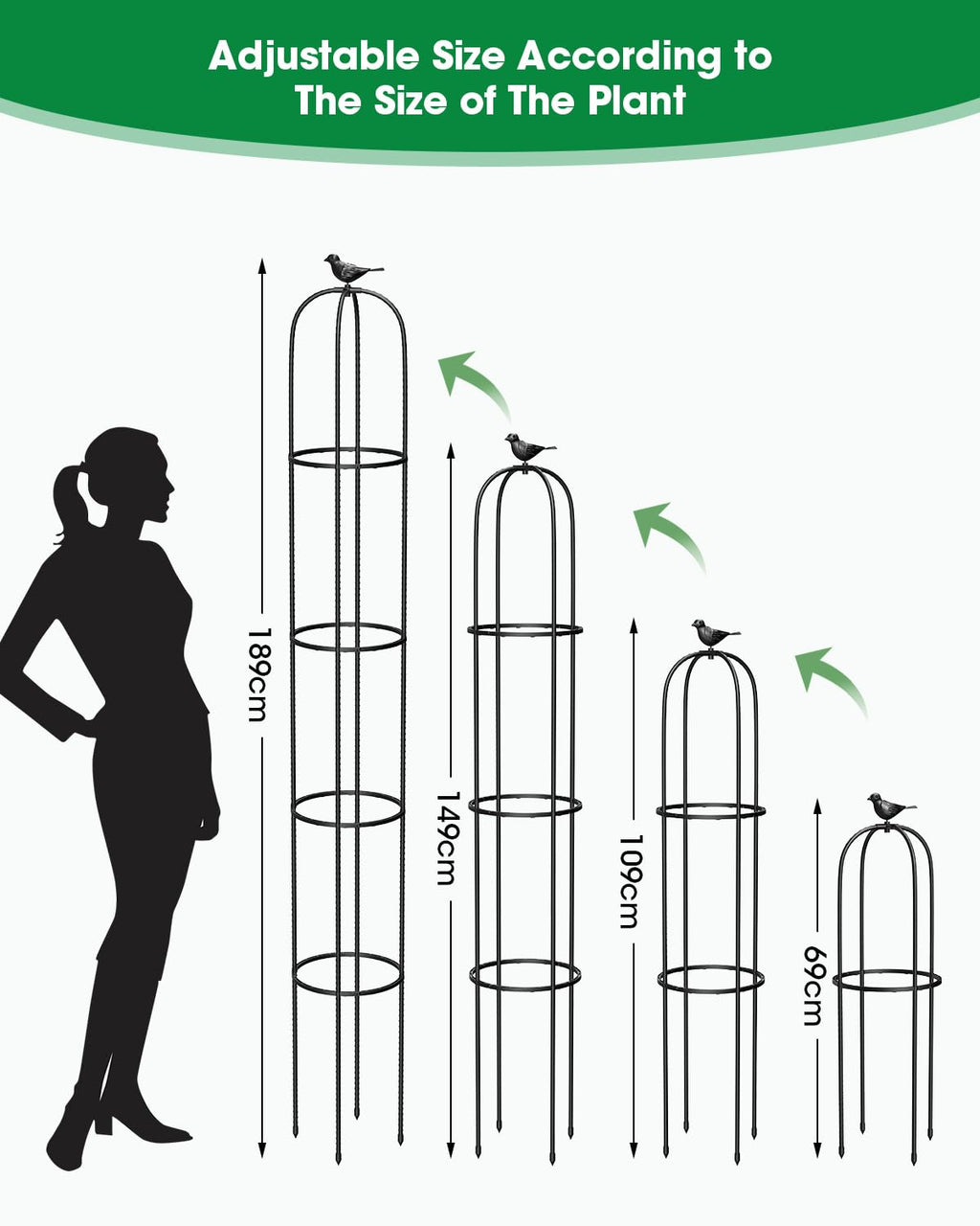 MYMULIKE 6.2ft Garden Trellis for Climbing Plants, Indoor Plant Trellis, Plant Support for Vegetables and Climbing Plants, Tomato Cage for Pots and Raised Garden Bed (1 Pack)