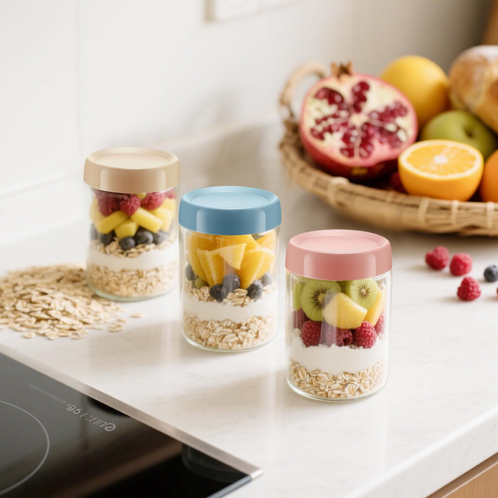 16 OZ Overnight Oats Jar, 6 Pack Overnight Oats Containers with Lids,Reusable Mason Jars, Meal Prep Containers with Lids, Glass Container Food Storage, Glass Jar for Oats,Yogurt,Snacks,Fruit