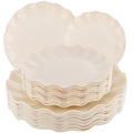 LIYH 24 Pcs Plastic Plates Reusable, Unbreakable Scalloped Plastic Dinner Plates, Dishwasher Safe, Ivory Plate Sets Perfect for Parties, Birthday, Picnics, BPA Free (12Guests)