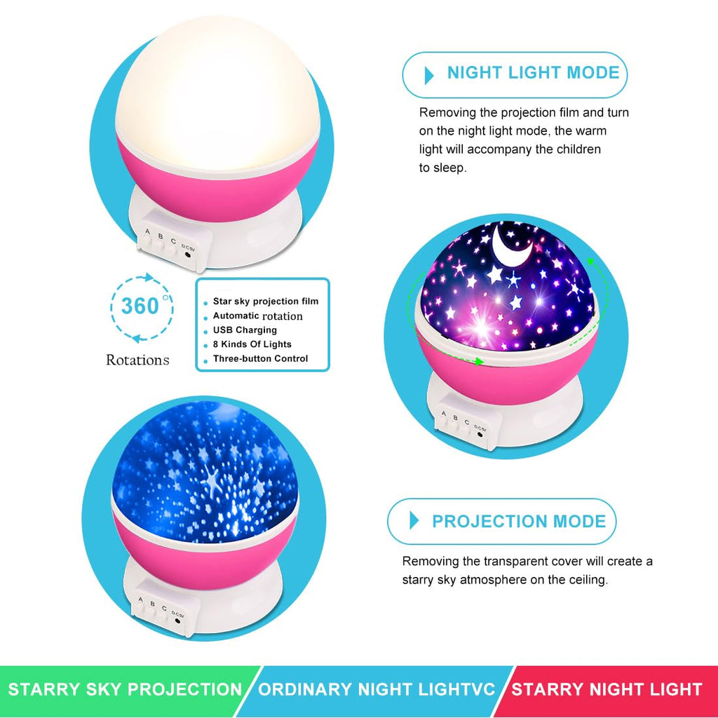 MOKOQI Star Projector Night Lights for Kids, Fun Gifts for 1-4-6-14 Year Old Girl and Boy, Projection Lamp for Kids Bedroom, Glow in The Dark Stars and Moon for Child Asleep Peacefully (Pink)