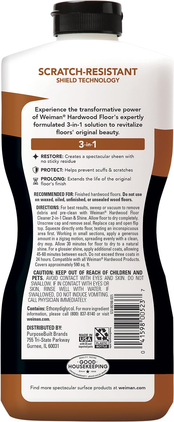 Weiman High-Traffic Hardwood Floor Polish and Restorer - Natural Shine, Removes Scratches, Leaves Protective Layer 32 fl. oz