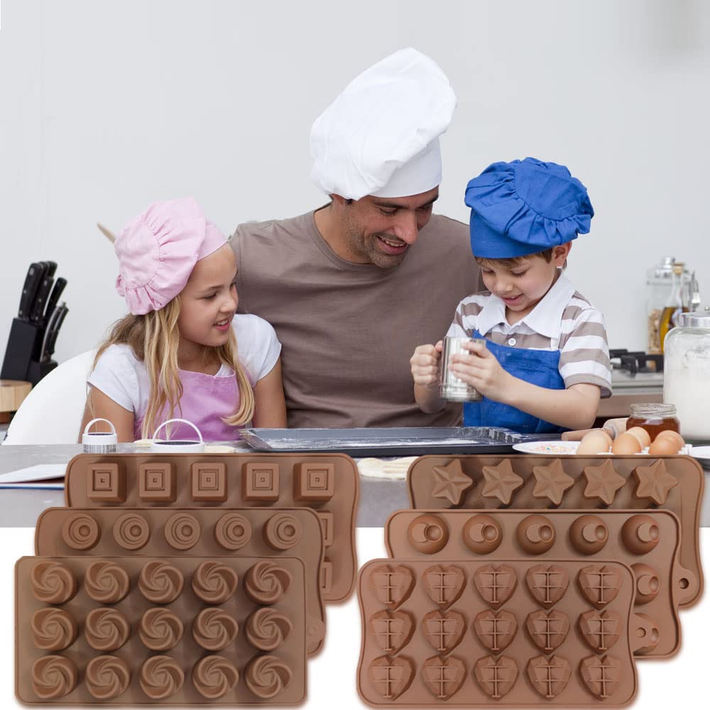 6 pcs Silicone Chocolate Molds, CNYMANY Candy Mold Jelly Mould Non-Stick Kitchen Baking Pans Ice Cube Trays for Party Festival - 6 Shapes