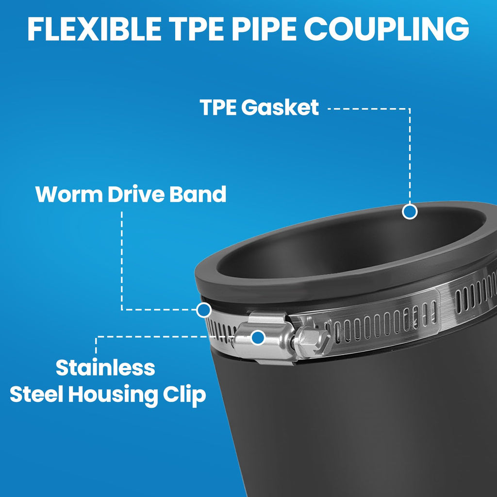 DLYYPLUS 2 Pcs 1-1/2 in Flexible PVC Pipe Coupling with Stainless Steel Clamps Fit 1-1/2 in Nominal Pipes, Couplers for Plastic and Copper Pipe Plumbing Connections, Drain Repair, Dust Hose