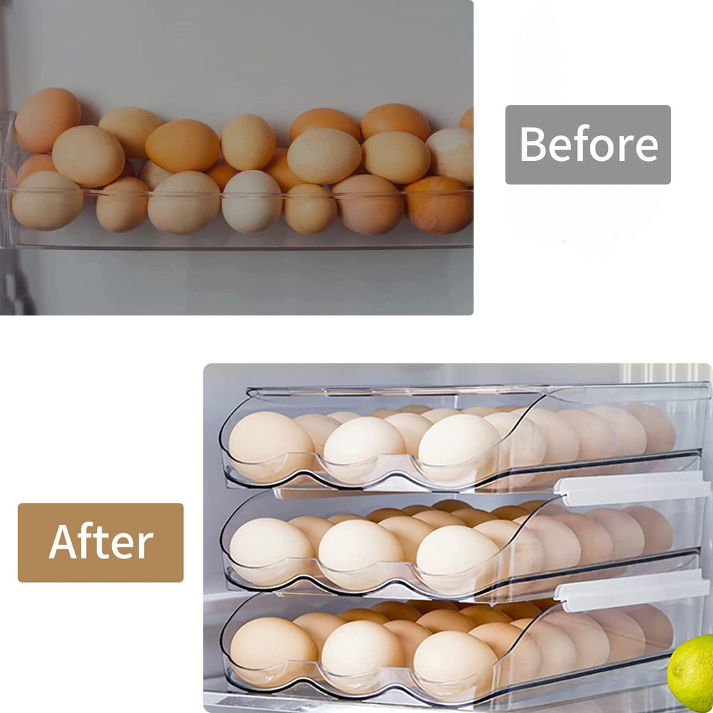 lazywoodpecker Egg Storage for Fridge, Auto Rolling Eggs Fridge Organizers with Lids, Fridge Storage Organizer for Kitchen (2 Layer)