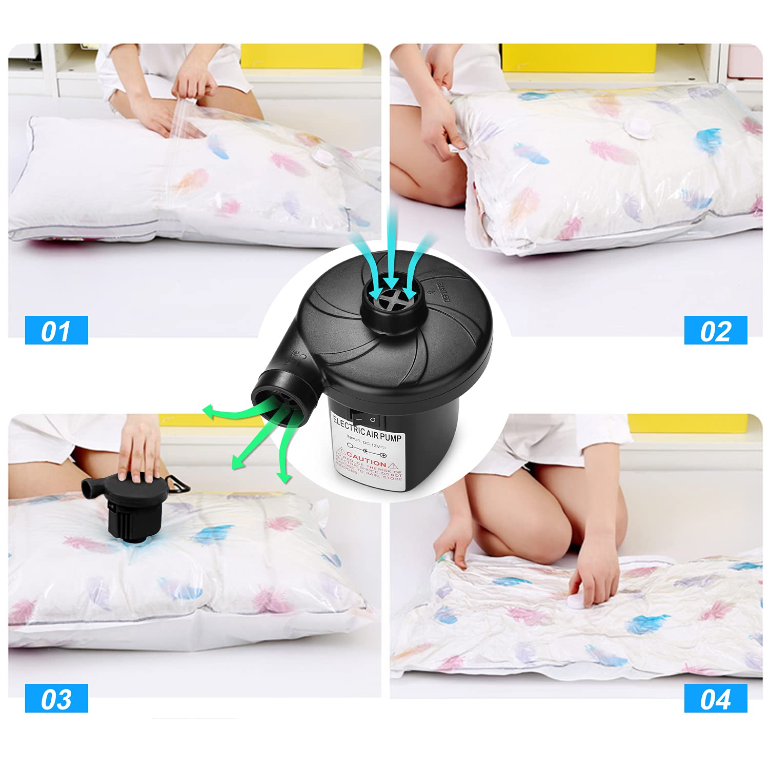 Electric Air Pump, AGPtEK Portable Quick-Fill Air Pump with 3 Nozzles, 4500 Pa 110V AC/12V DC, Perfect Inflator/Deflator Pumps for Outdoor Camping, Inflatable Cushions, Air Mattress Bed, Swimming Ring