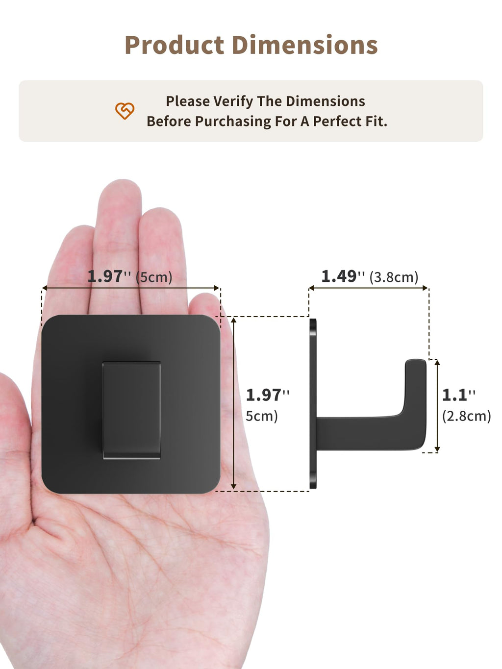 Square Self Adhesive Towel Hooks - 4 Pack Matte Black Stylish Hooks for Hanging Towels, Robes, Hats, and Keys in Bathrooms, Closets, Cabinets, and Behind Doors