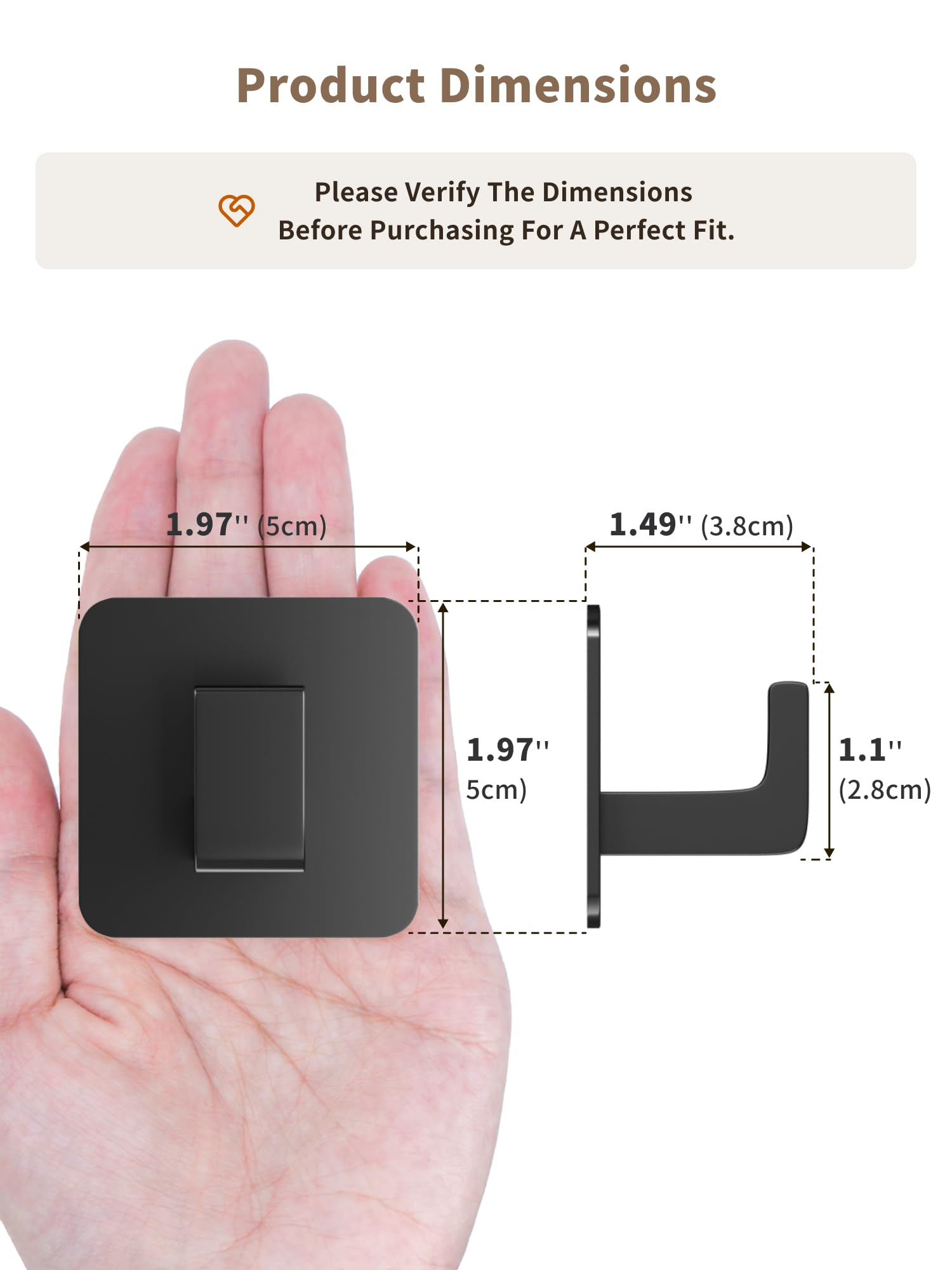 Square Self Adhesive Towel Hooks - 4 Pack Matte Black Stylish Hooks for Hanging Towels, Robes, Hats, and Keys in Bathrooms, Closets, Cabinets, and Behind Doors