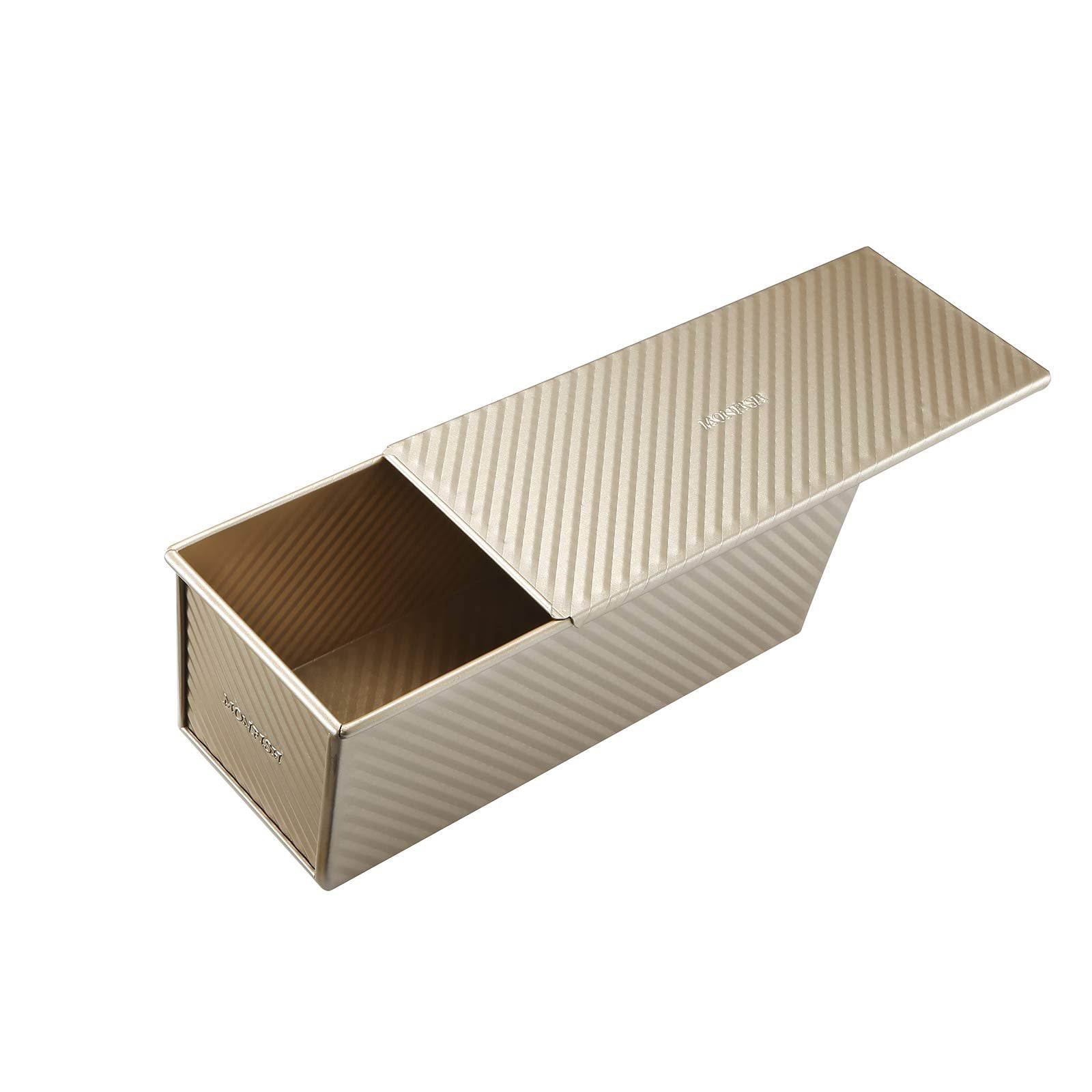 Monfish Pullman Loaf Pan w Cover large Toast Mold rectangle loaf pan w lid 2.2lb dough alluminumed steel champange gold non stick baking bread pan