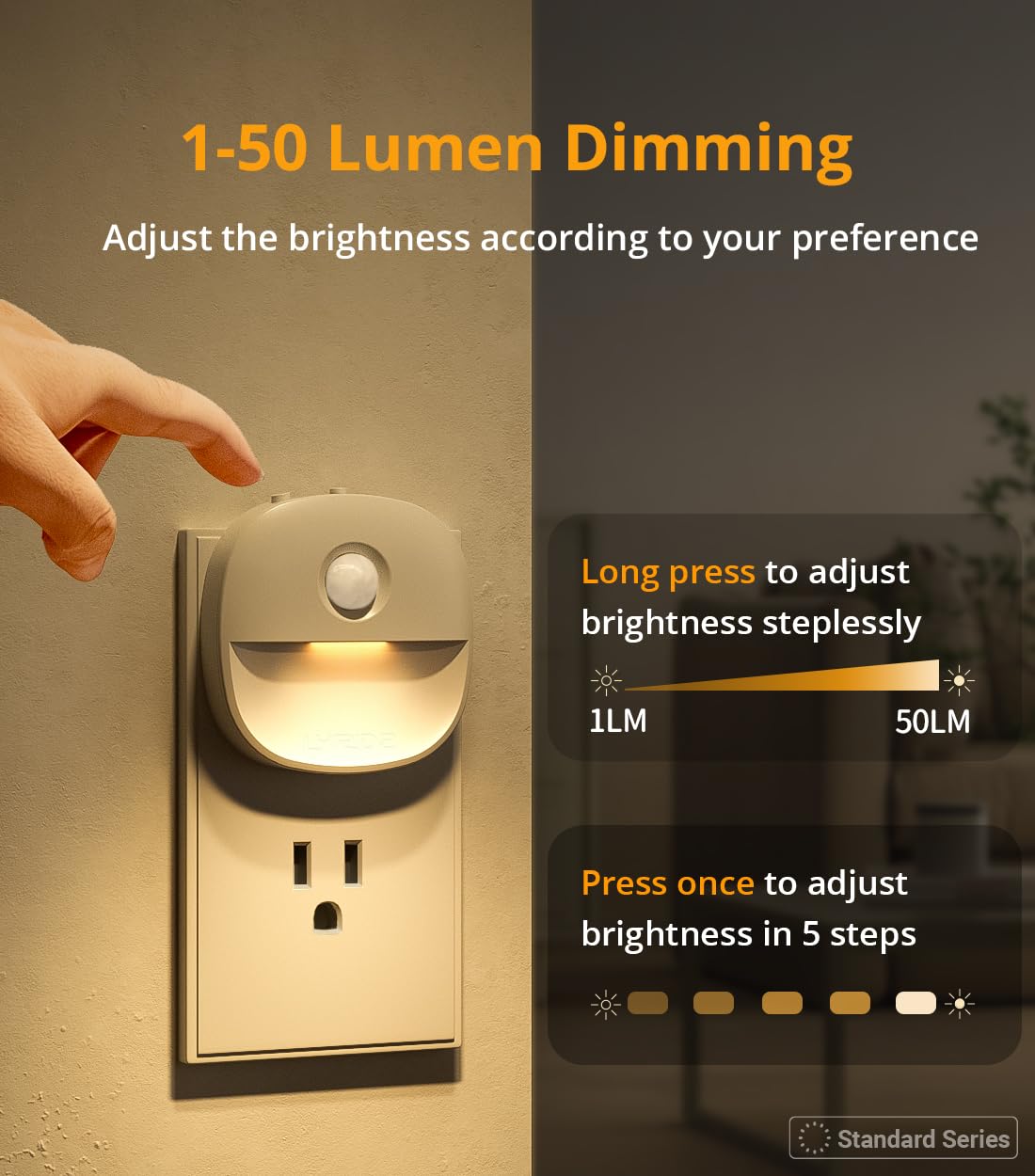 Lyridz Motion Sensor Night Light Plug in, [4 Pack] 2-in-1 Auto Modes (Motion Activated + Dusk to Dawn), 1-50LM Dimmable Veilleuse, 2700K Warm White for Stairs, Hallway, Bathroom - Ultra Slim