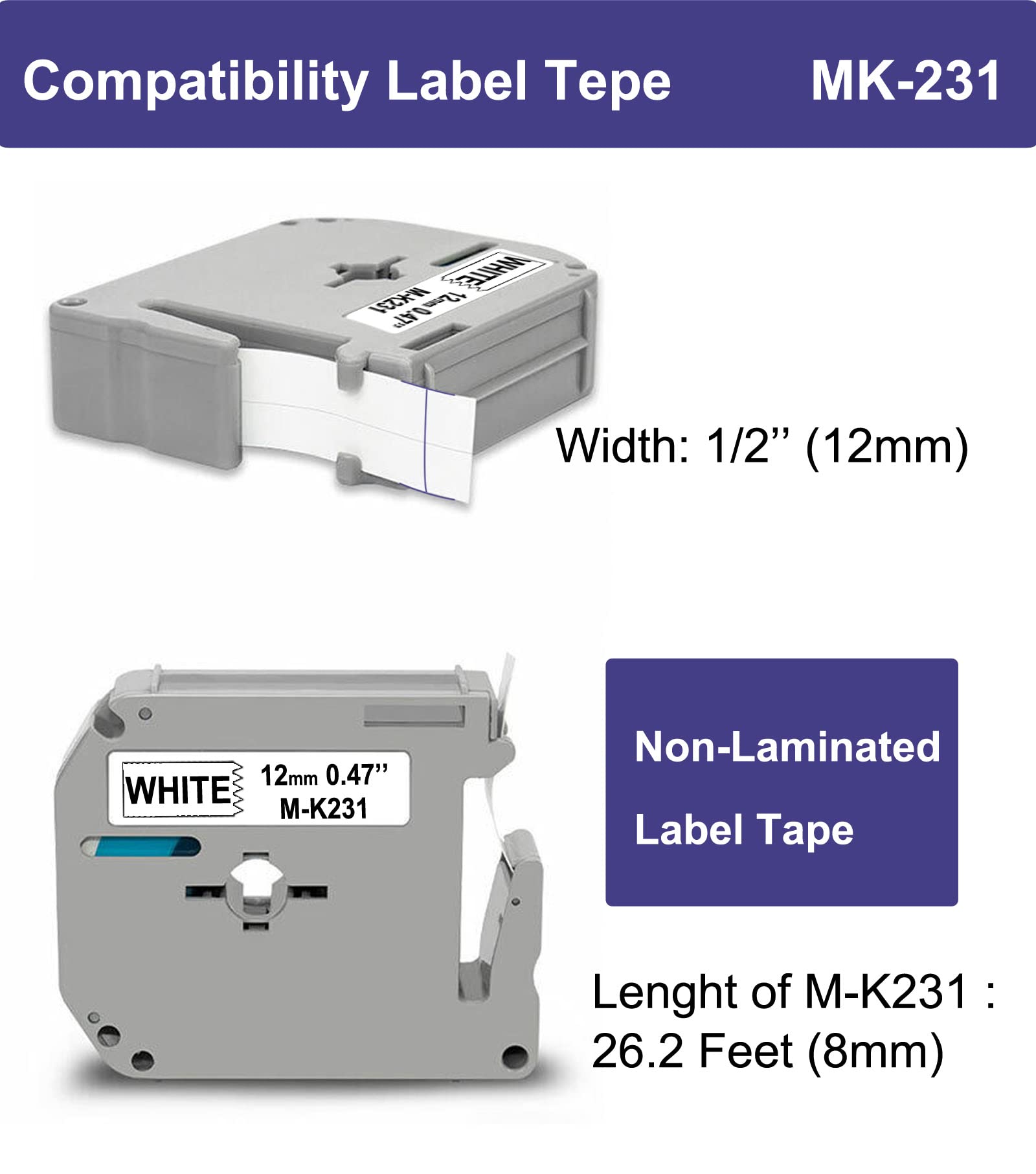 Compatible P-Touch M Tape 12mm Replace for Brother Label Maker M-K231S M-K231 M-K131 M-K431 M-K531 M-K631 M-K731 Work with Brother PT-65 PT-90 PTM95 PT-70BM PT-45 Label Maker Refills 6-Pack