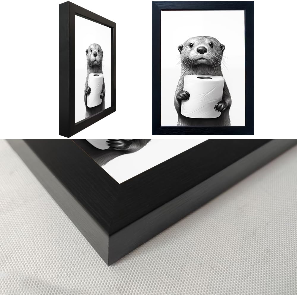 Bathroom Picture Wall Decor Black and White Framed Wall Art for Bathroom Toilet Paper in the Hand of a Little Funny Raccoon Canvas Print Painting