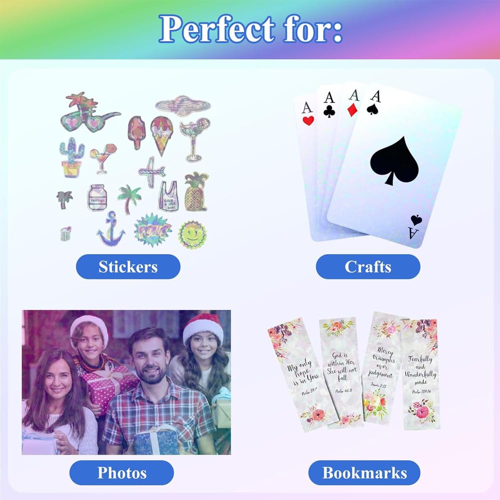 72 Sheets 8.25 x 11.7 Inches Vinyl Holographic Sticker Paper,Clear Overlay Lamination Sticker Paper, 8 Styles Mixed Transparent Holographic Vinyl Sheets, Glitter Laminate Film
