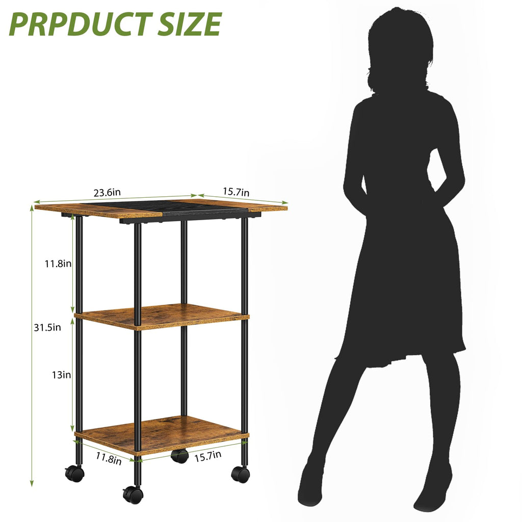 Shinoske Printer Stand with Storage,3 Tier Large Printer Table with Wheels for Home Office,Rolling Cart with Storage Shelf,for 3D Printer,Scanner Fax,Shredder,Rustic Brown