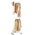 Gasvadivum Small Clothes Rack with Wheels, 71" Portable Rolling Clothing Rack with Bottom Metal Shelf, Garment Rack with Hanging Rod, Sturdy Freestanding Coat Rack for Bedroom, Entryway, White