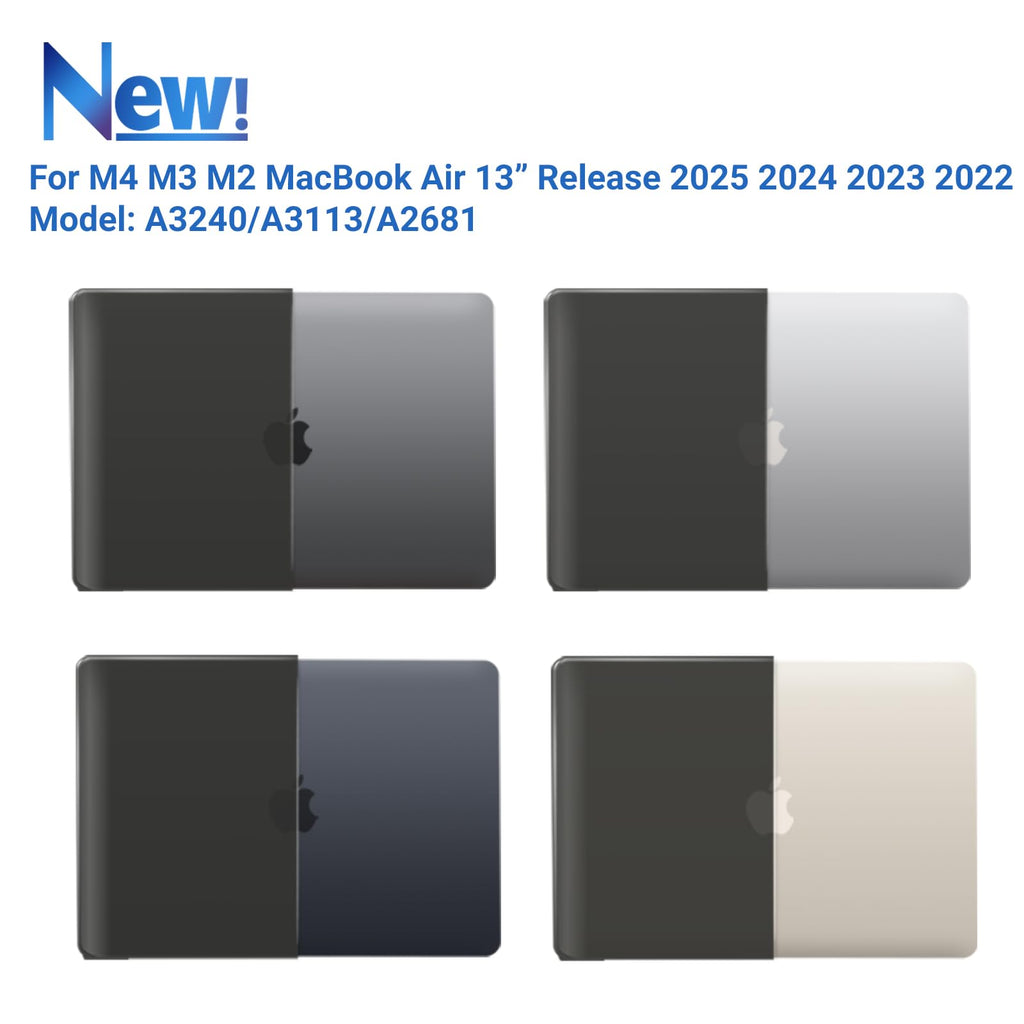 IBENZER Compatible with 2025 2024 2023 2022 MacBook Air 13 inch Case M4 A3240 M3 A3113 M2 A2681, Hardshell Case & Keyboard Cover for Mac Air 13.6 with Touch ID, Black, CA-AT13-KK-BK+1