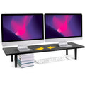 Dual-Monitor-Stand-Riser-For-Desk Adjustable Length 32-40 Inch，Large Desktop Computer Monitor Riser For 2 Screens，Desk Shelf Organizer Riser Stand For Computer/Laptop/PC/Printer/TV