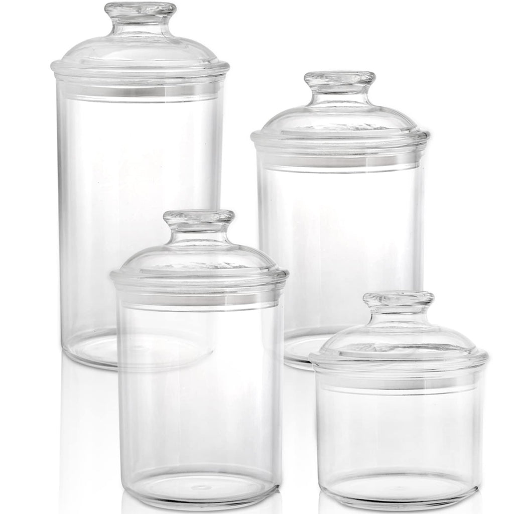 DEAYOU 4 Pack Clear Plastic Apothecary Jars, Plastic Storage Jar Canister with Airtight Lid, Cotton Qtip Holder Bathroom, Candy Cookie Container Organizer for Bath Salt, Pad, Vanity,33 Oz/23 Oz/13 Oz