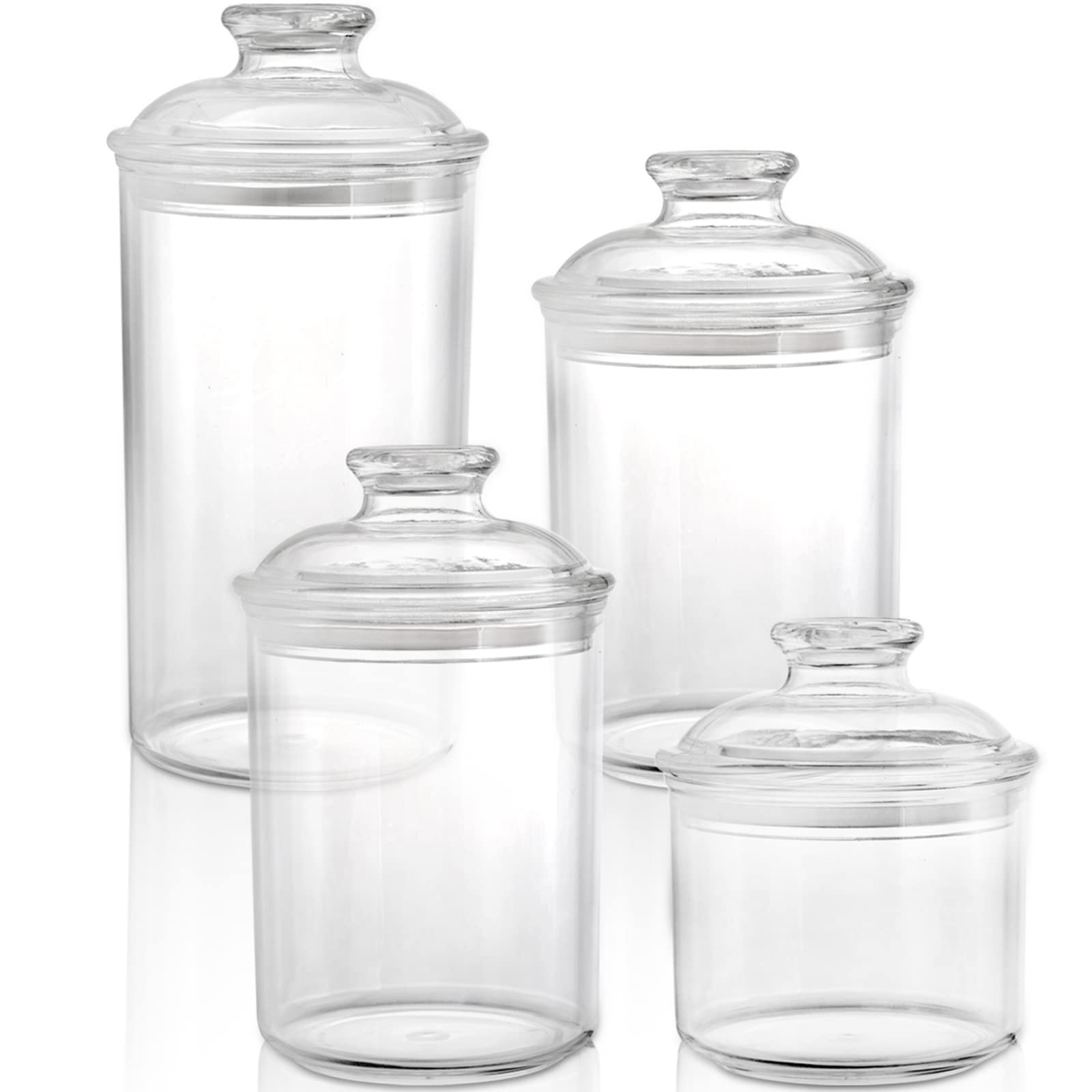 DEAYOU 4 Pack Clear Plastic Apothecary Jars, Plastic Storage Jar Canister with Airtight Lid, Cotton Qtip Holder Bathroom, Candy Cookie Container Organizer for Bath Salt, Pad, Vanity,33 Oz/23 Oz/13 Oz