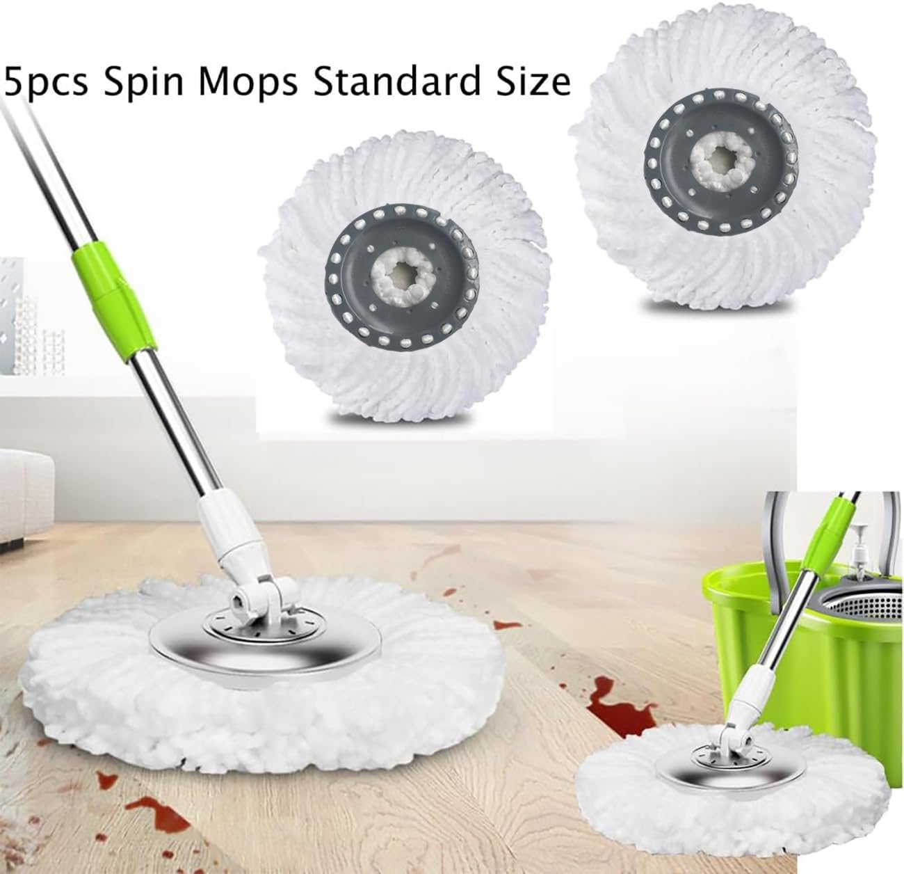 Spin Mop Heads Replacement Refill for Old Hurricane Mr.Clean,5 PCS 360 Spin Magic Rotating Round Mop Microfibre Universal Spin Mop Heads Clean Mop Head Refill for Standard Mops