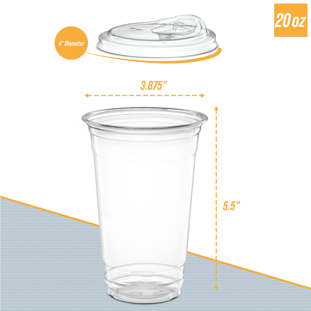 20 oz. Clear Cups with Straw less Sip-Lids, PET Crystal Clear Disposable 20 oz Plastic Coffee Cups with Lids [50 Sets]