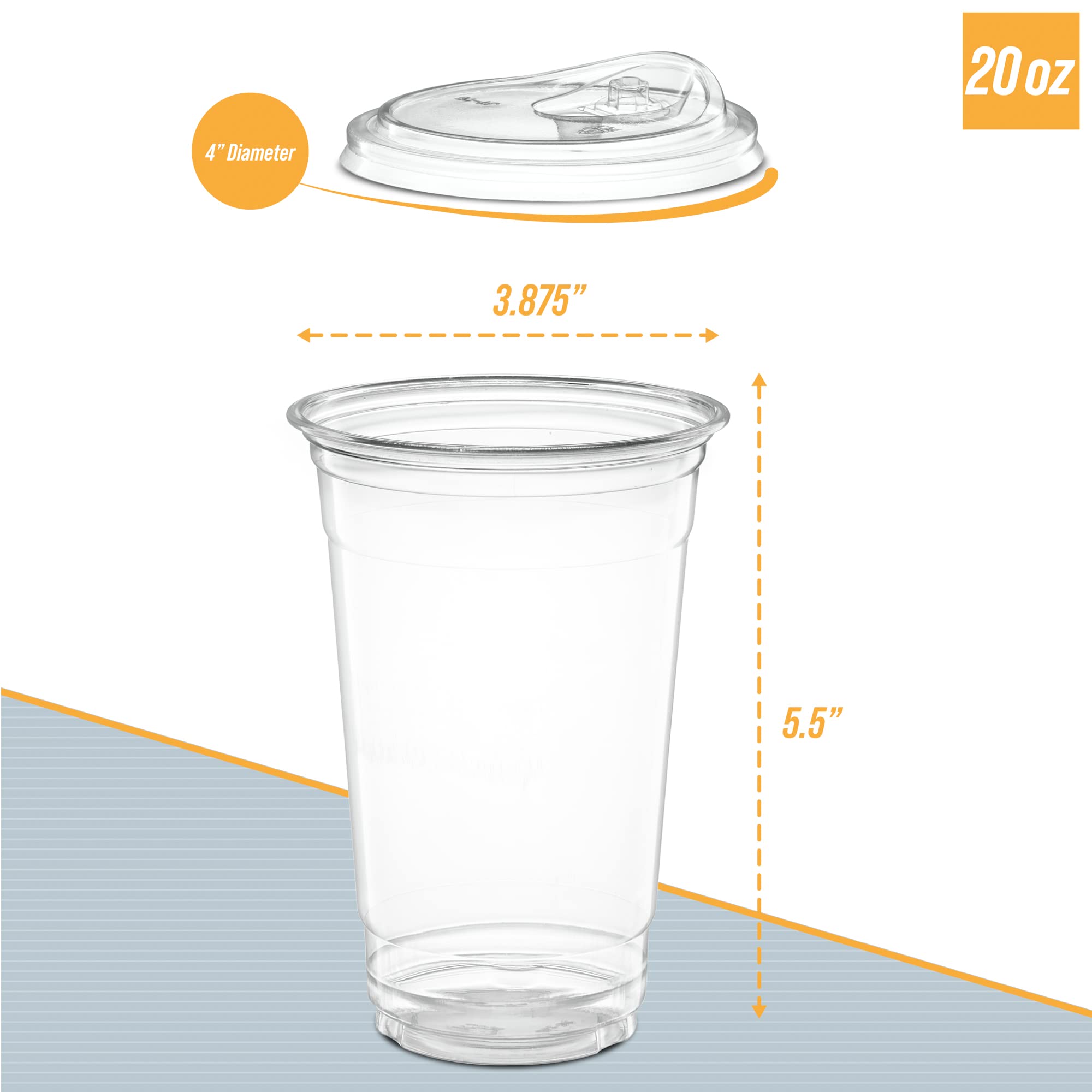 20 oz. Clear Cups with Straw less Sip-Lids, PET Crystal Clear Disposable 20 oz Plastic Coffee Cups with Lids [50 Sets]