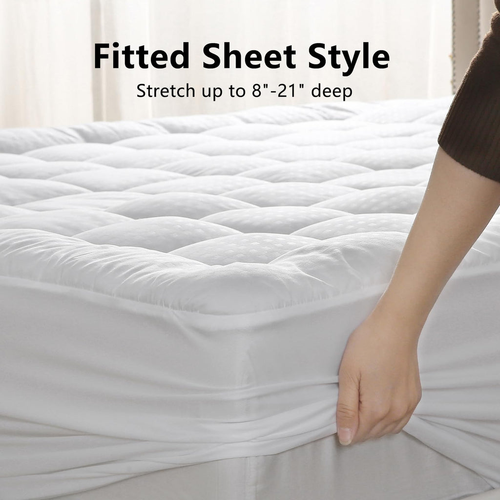 BETENWEL Queen Size Mattress Pad Pillow Top Mattress Cover with Down Alternative Fill- Breathable Mattress Topper Deep Pocket Fits Mattress 8-21 Inches Soft Mattress Protector (60 x 80 Inch, White)