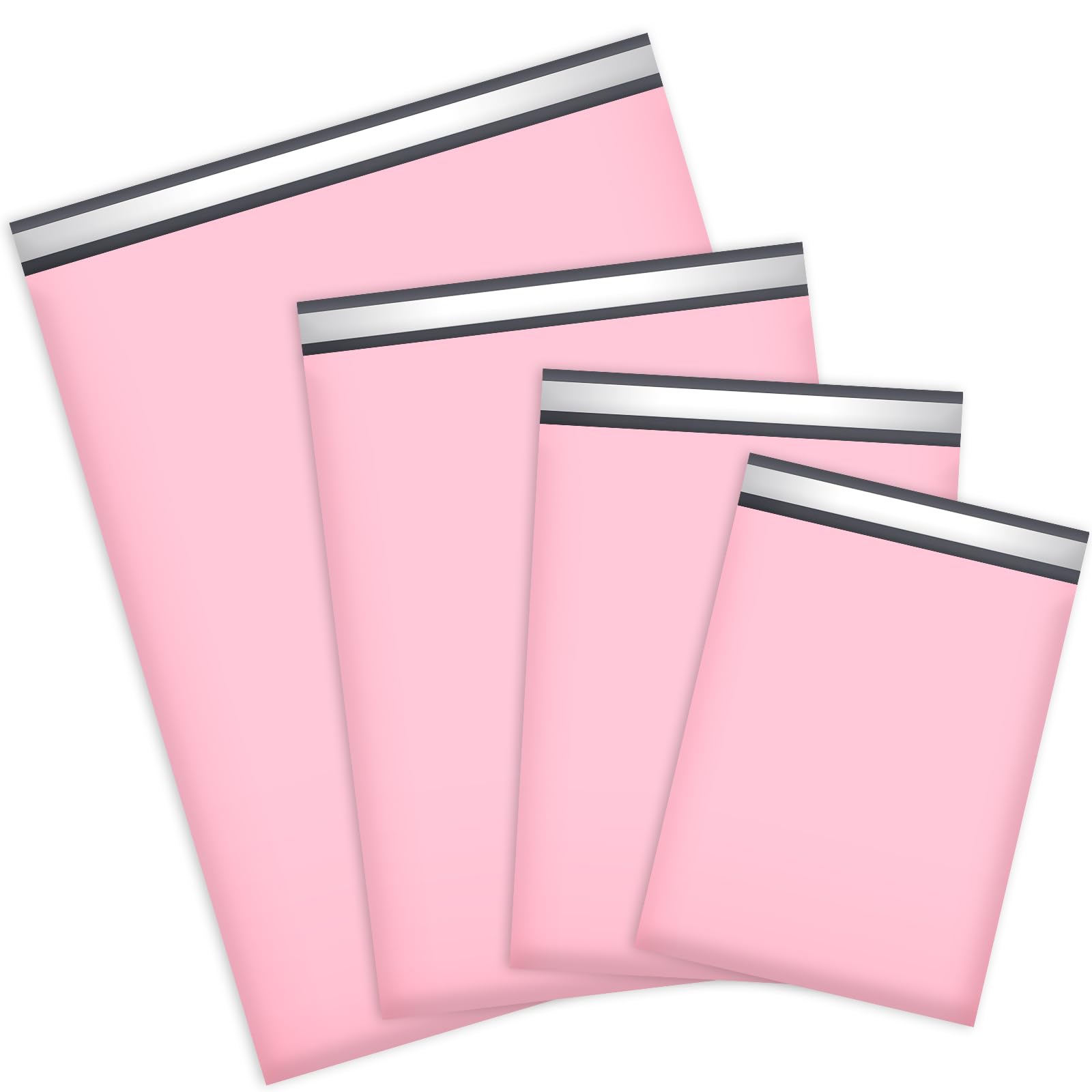 UCGOU 100 Pack Light Pink Poly Mailers Variety Size Pack, 10x13 Inch & 12x15.5 Inch & 14.5x19 Inch &19x24 Inch, 25 PCS Each Shipping Bag, Self-Sealing Adhesive Mailer Assorted Size for Small Business