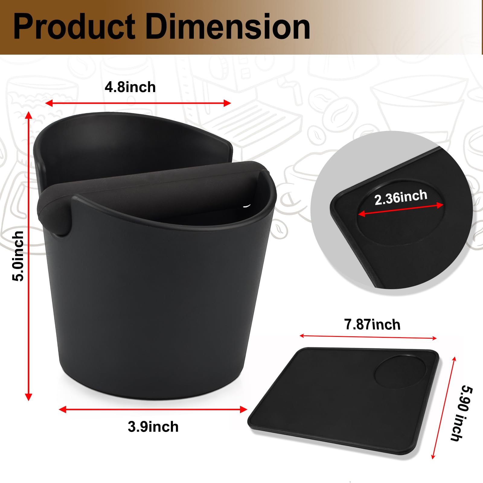 HOMEE Coffee Knock Box 4.8 Inch with Coffee Tamping Mat,Shock-Absorbent Durable Barista Style Knock Box with Removable Knock Bar and Non-Slip Base, Equipped Silicone Anti-Slip Espresso Tamping Mat