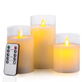 AKU TONPA Pack of 3 (Φ 3" x H 4"/5"/6") LED Flameless Battery Operated Candles with Remote and Timer, Acrylic Pillar Candles for Festival Wedding Christmas Home Party Decor, Indoor and Outdoor Use