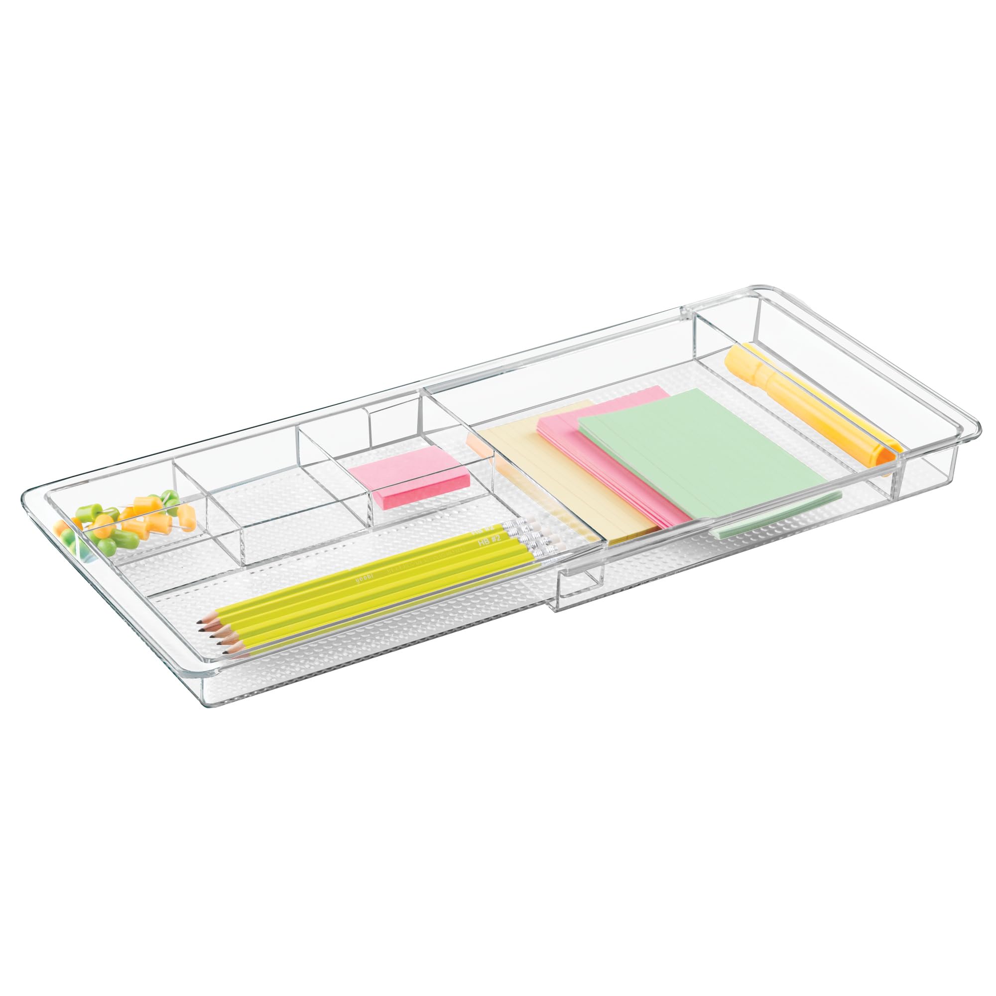iDesign Clarity Plastic Expandable Drawer Organize for Vanity, Bathroom, Kitchen, Desk, Expands up to 18.5 Inches, Clear