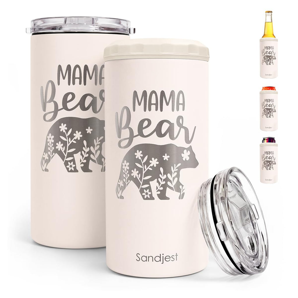 Mama Bear Holder Can Cooler 12oz - Travel Mug Cup - Stainless Steel Insulated for Mom Women - Tumbler Cans Koozie, Gift for Summer Vacation, Christmas, Birthday, Mother's Day