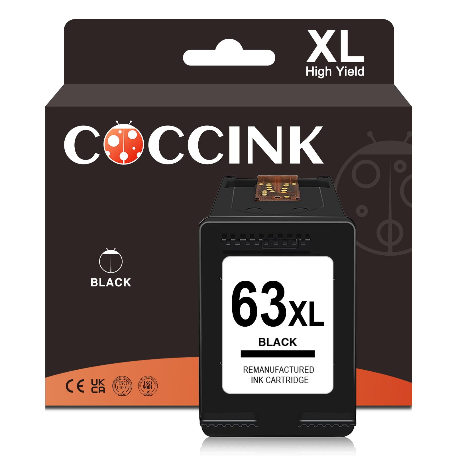 COCCINK 63XL Black Ink Cartridge for HP Envy 4520 4512 4511 Deskjet 3630 3631 3640 3632 3633 3640 1110 1111 Officejet 3830 4650 4652 5200 5222 5252 5258 Printer for HP 63 XL Ink HP63 (1 Black)