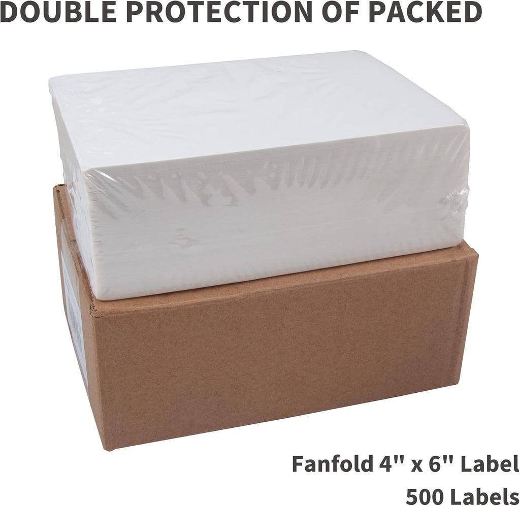 L LIKED 500 Fanfold 4" x 6" Direct Thermal Shipping Labels, with Perforated Line for Thermal Printers - Compatible with Zebra & Rollo Printer