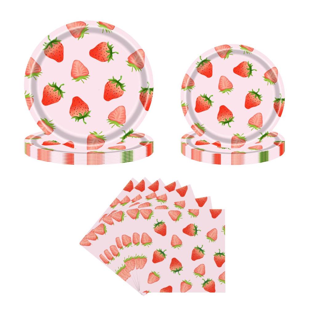 QYCX 65 Pcs Strawberry Plates Napkins Strawberry Party Decorations Berry Party Supplies Tableware Fruit Dinnerware for Berry 1st Birthday Decorations Fruit Party Decorations
