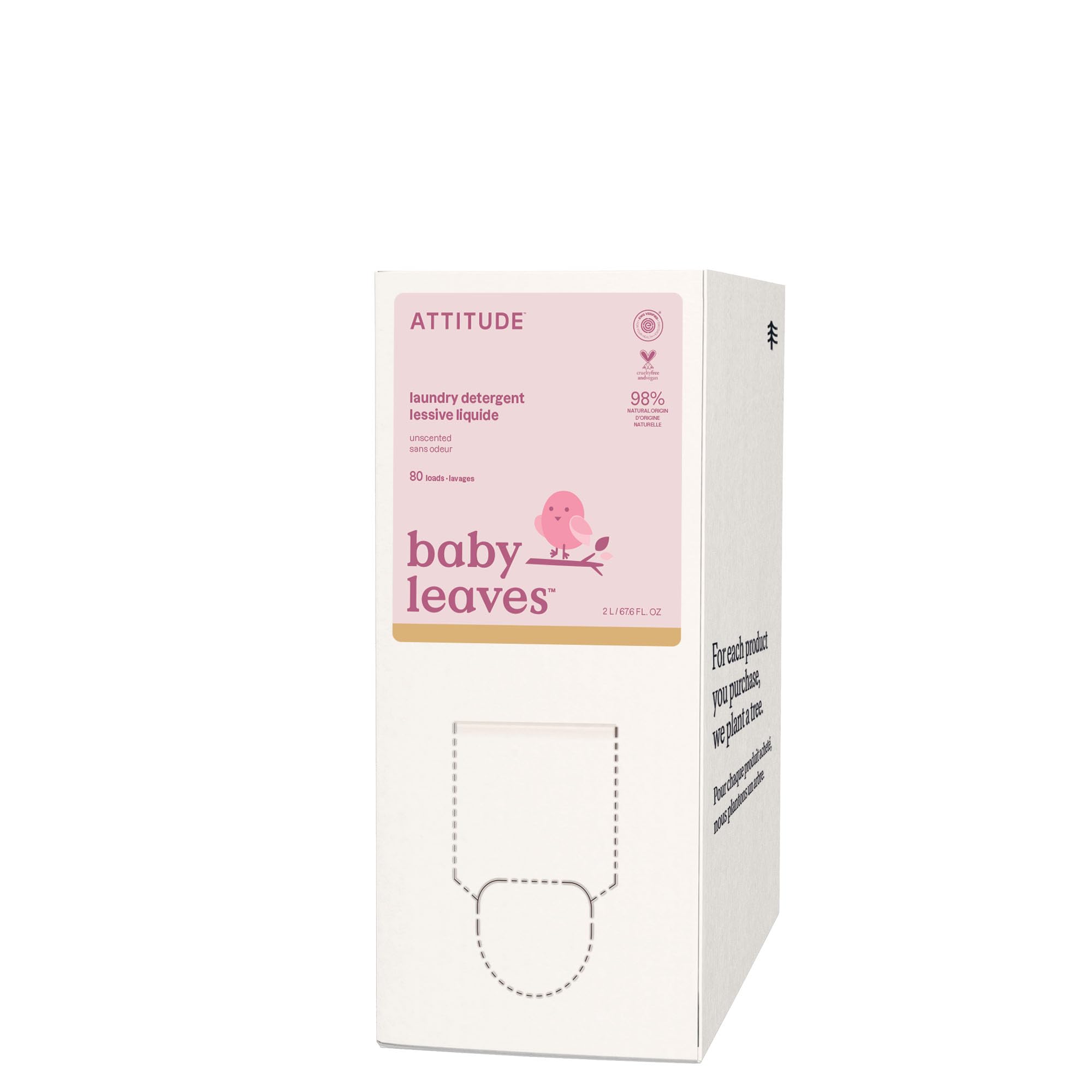 ATTITUDE Baby Laundry Detergent, Made in Canada, EWG Verified, Plant and Mineral-Based Ingredients, HE, Vegan Laundry Products, Bulk Refill, 80 Loads, Unscented, 2 L