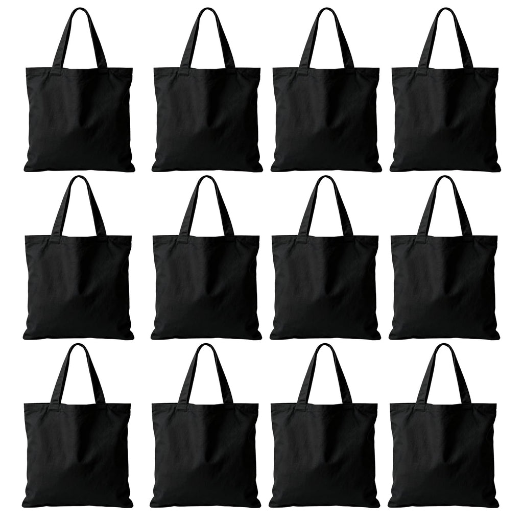 Belinlen 12pack Black Canvas Tote Bags, 15x16Inch Cotton Tote Bag, Economical Cotton Shopping Bags Bulk,Suitable for DIY, Promotion, Gift, Shopping,Daily Use.