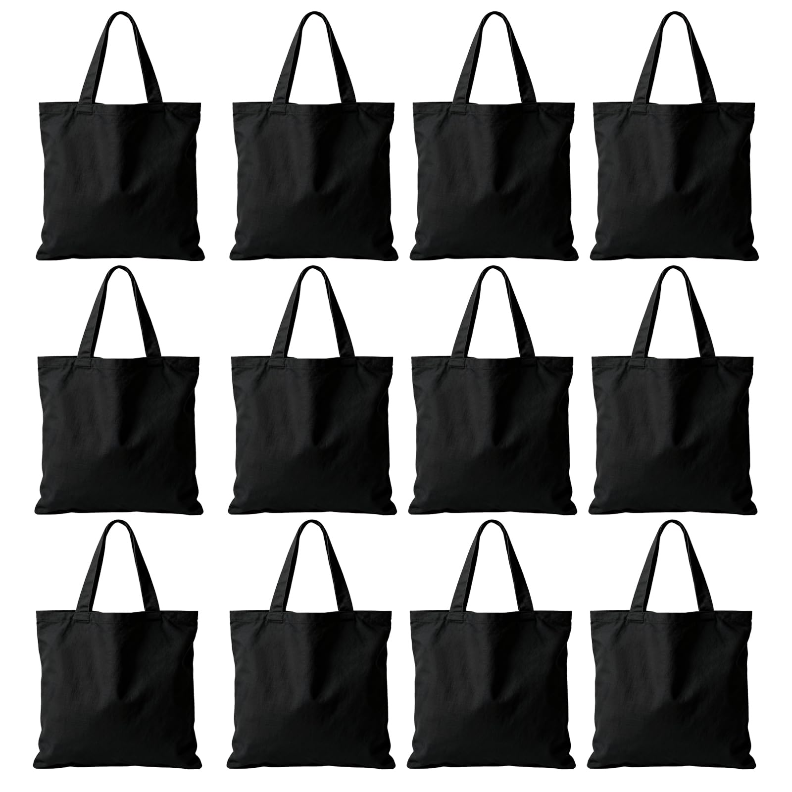 Belinlen 12pack Black Canvas Tote Bags, 15x16Inch Cotton Tote Bag, Economical Cotton Shopping Bags Bulk,Suitable for DIY, Promotion, Gift, Shopping,Daily Use.